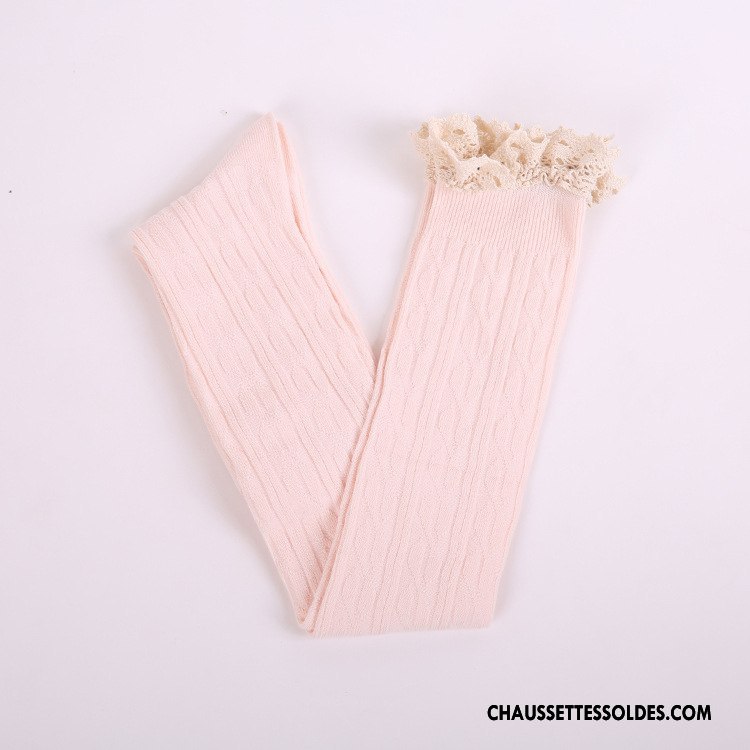 Chaussettes Longues Femme Chaussettes En Coton Dentelle 100% Coton Fleurs Hiver L'automne Blanc