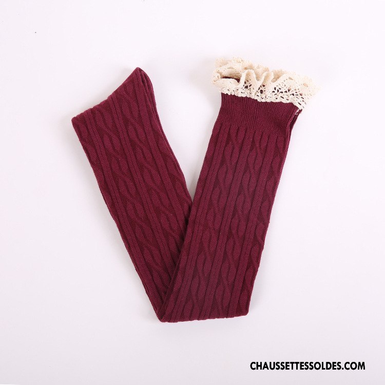 Chaussettes Longues Femme Chaussettes En Coton Dentelle 100% Coton Fleurs Hiver L'automne Blanc