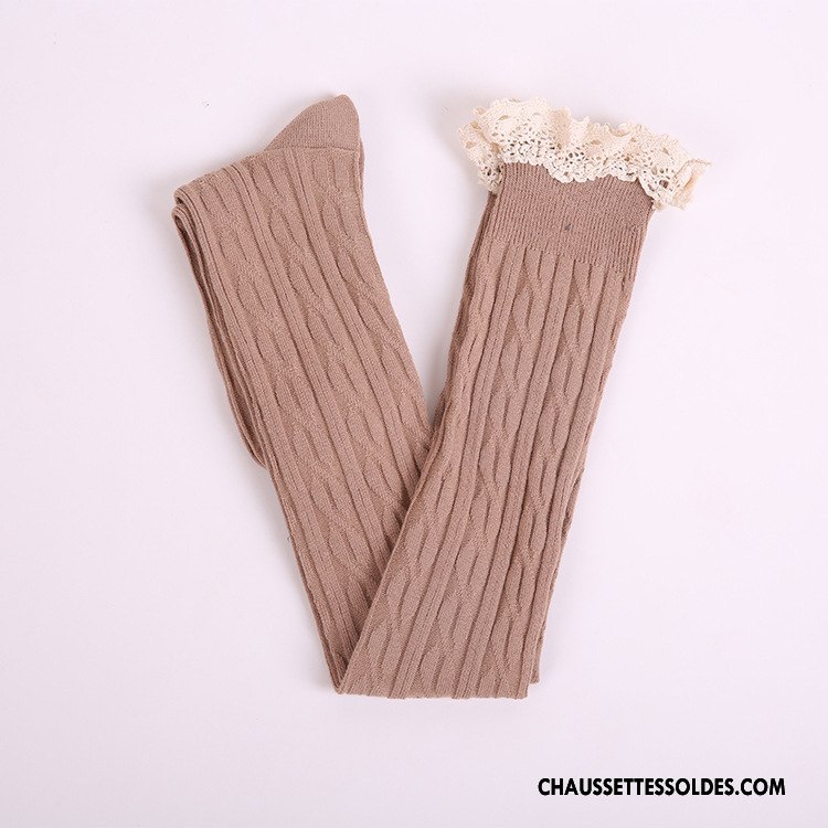 Chaussettes Longues Femme Chaussettes En Coton Dentelle 100% Coton Fleurs Hiver L'automne Blanc