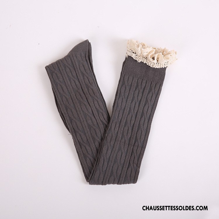 Chaussettes Longues Femme Chaussettes En Coton Dentelle 100% Coton Fleurs Hiver L'automne Blanc