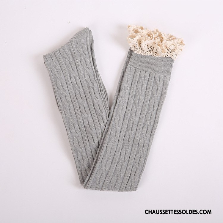 Chaussettes Longues Femme Chaussettes En Coton Dentelle 100% Coton Fleurs Hiver L'automne Blanc
