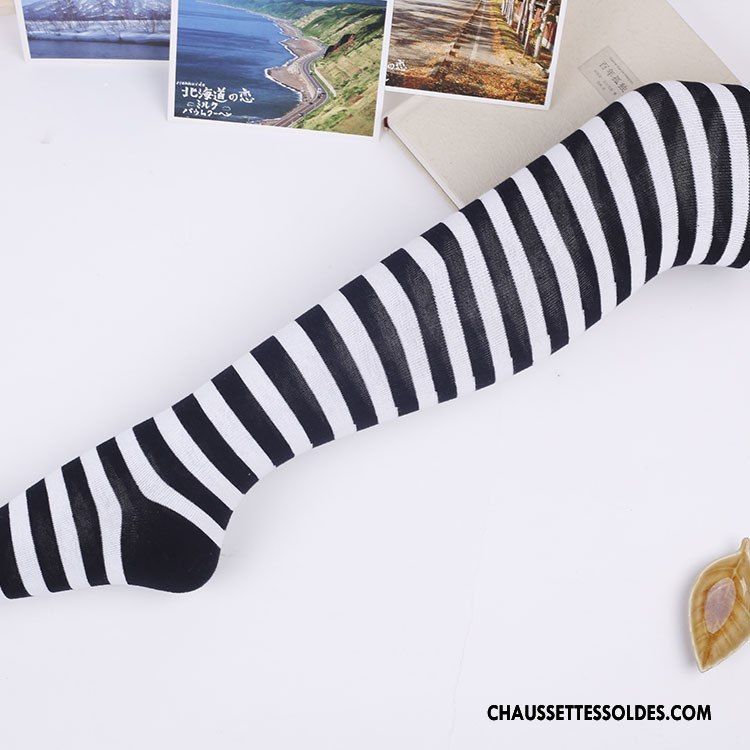 Chaussettes Longues Femme Chaussettes En Coton Fille Charme Rayé Le Nouveau Losange Noir