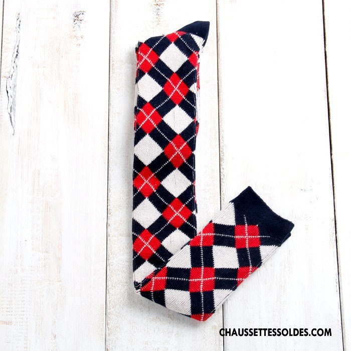 Chaussettes Longues Femme Chaussettes En Coton L'automne Britanique Vent D'université Hiver Carreaux Bleu Marin