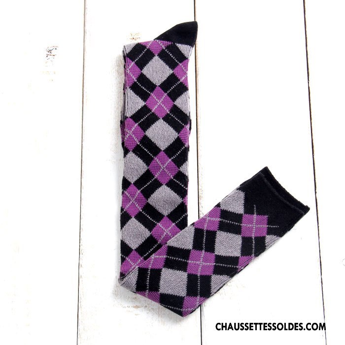 Chaussettes Longues Femme Chaussettes En Coton L'automne Britanique Vent D'université Hiver Carreaux Bleu Marin