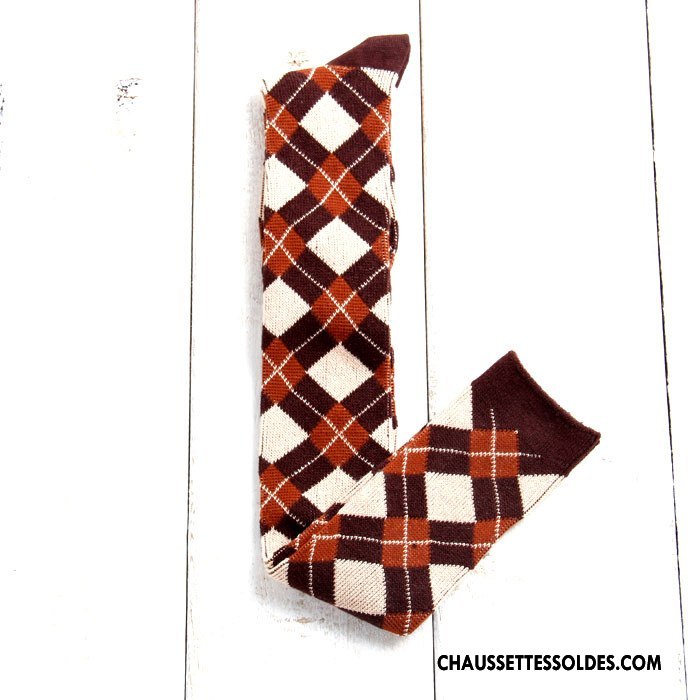 Chaussettes Longues Femme Chaussettes En Coton L'automne Britanique Vent D'université Hiver Carreaux Bleu Marin