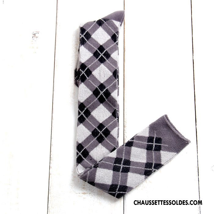 Chaussettes Longues Femme Chaussettes En Coton L'automne Britanique Vent D'université Hiver Carreaux Bleu Marin