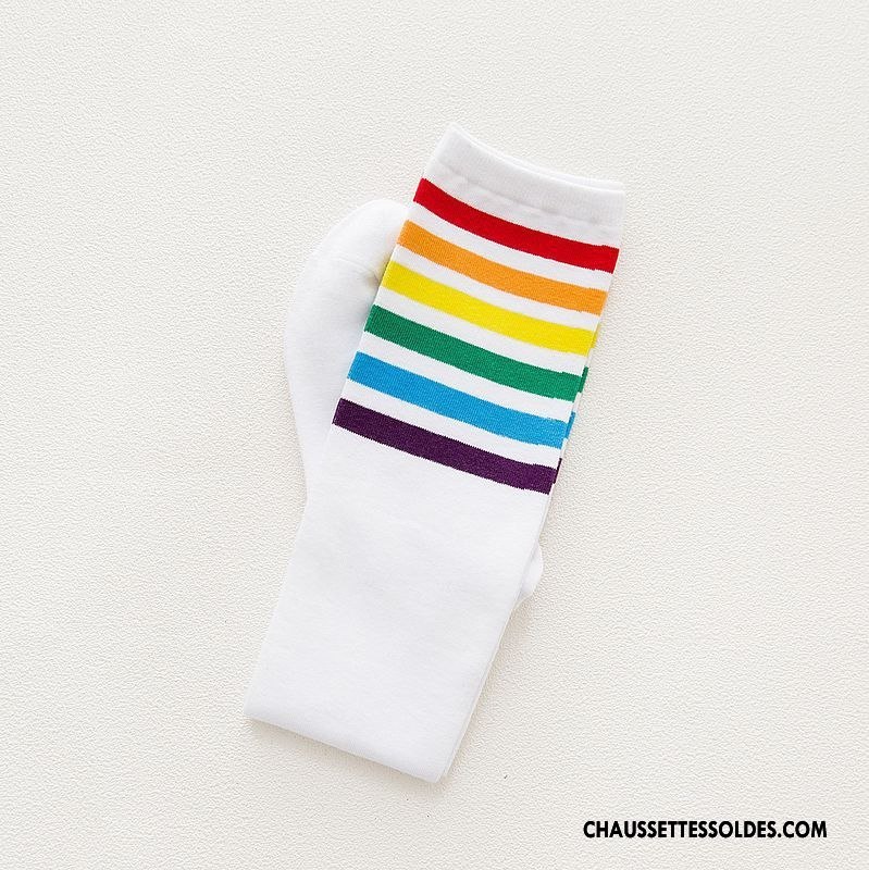 Chaussettes Longues Femme Chaussettes En Coton Le Nouveau Dame Couleurs Mixtes Blanc