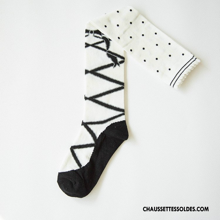 Chaussettes Longues Femme Chaussettes En Coton Mode Respirant Rayé Printemps 100% Coton Blanc