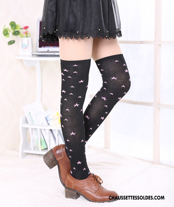 Chaussettes Longues Femme Chaussettes En Coton Points Pentacle Gris