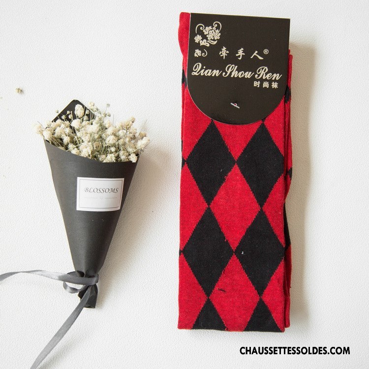Chaussettes Longues Femme Chaussettes En Coton Printemps Nouvelles Arrivées 100% Coton Mode Losange Rose