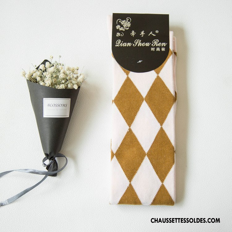 Chaussettes Longues Femme Chaussettes En Coton Printemps Nouvelles Arrivées 100% Coton Mode Losange Rose