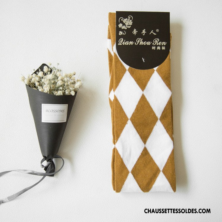 Chaussettes Longues Femme Chaussettes En Coton Printemps Nouvelles Arrivées 100% Coton Mode Losange Rose