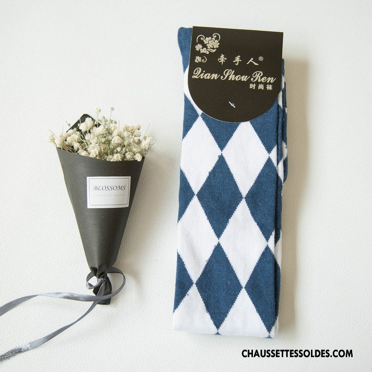 Chaussettes Longues Femme Chaussettes En Coton Printemps Nouvelles Arrivées 100% Coton Mode Losange Rose
