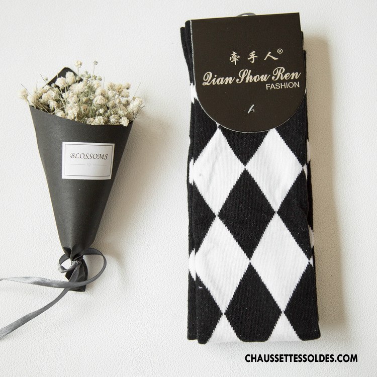 Chaussettes Longues Femme Chaussettes En Coton Printemps Nouvelles Arrivées 100% Coton Mode Losange Rose