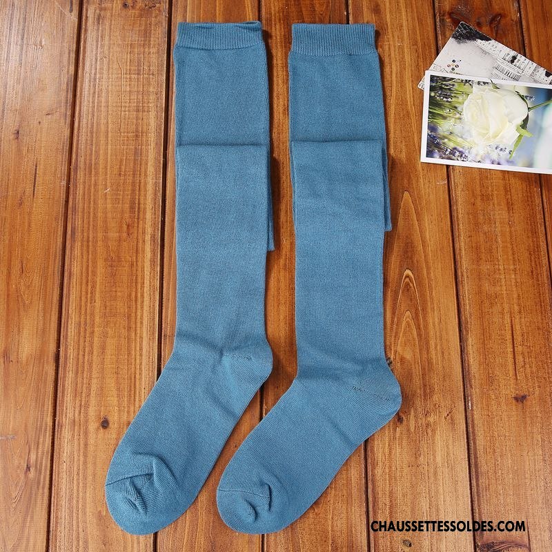 Chaussettes Longues Femme Coton Bio Long Stock Haute Vent D'université Antidérapant Élève Blanc Pur Pure Bleu