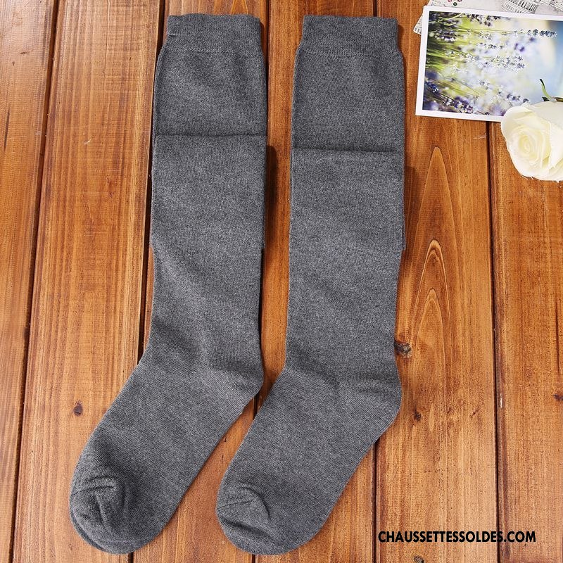 Chaussettes Longues Femme Coton Bio Long Stock Haute Vent D'université Antidérapant Élève Blanc Pur Pure Bleu