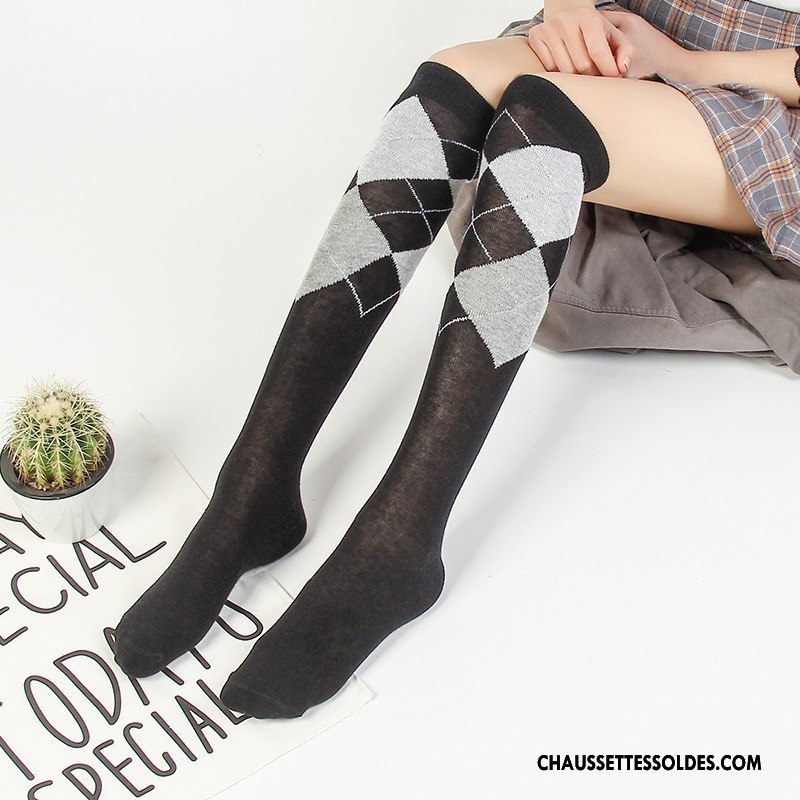 Chaussettes Longues Femme Coton Tendance Chaussette À Genou Style Chaud Dame Sexy Pure Gris