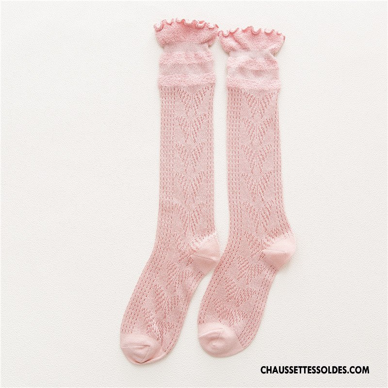 Chaussettes Longues Femme Creux Guipure Dentelle Dame Mince Engrener Long Stock Bleu
