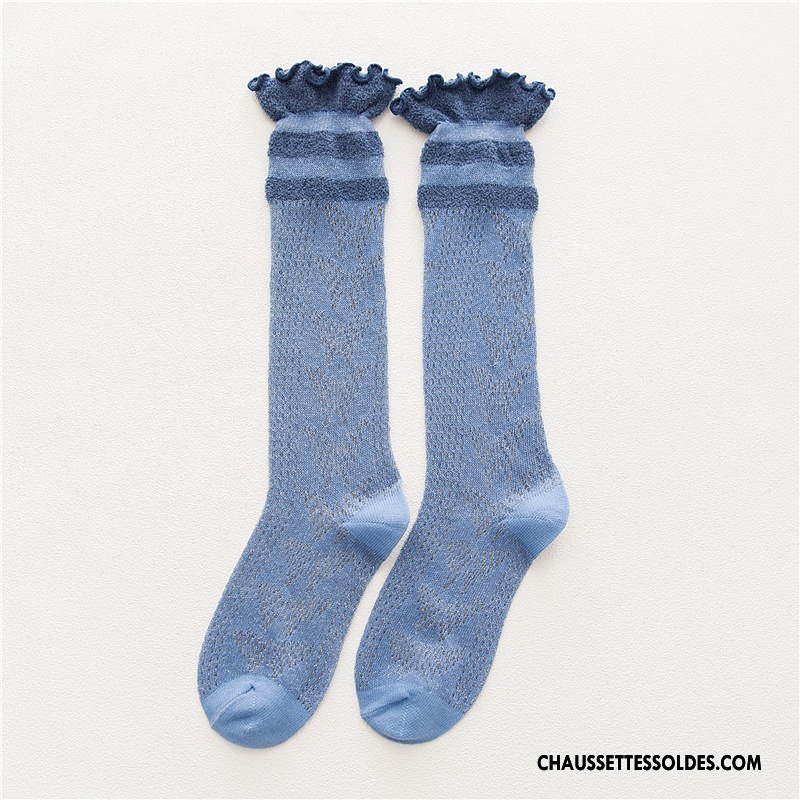 Chaussettes Longues Femme Creux Guipure Dentelle Dame Mince Engrener Long Stock Bleu