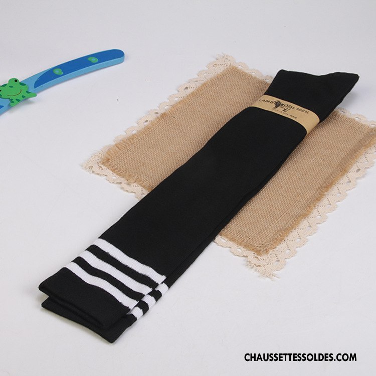 Chaussettes Longues Femme Dame Haute Rayé Mince Long Stock Vent D'université Noir