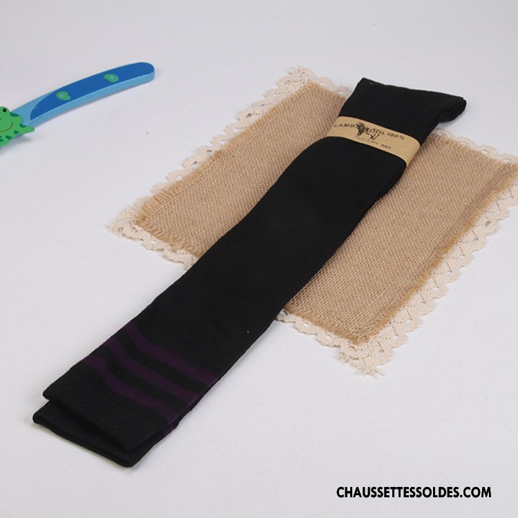 Chaussettes Longues Femme Dame Haute Rayé Mince Long Stock Vent D'université Noir