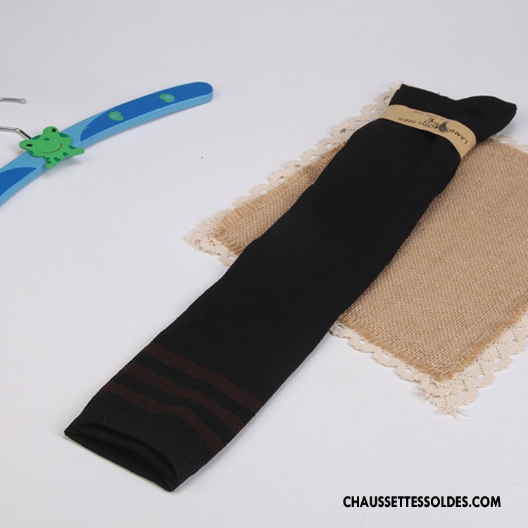 Chaussettes Longues Femme Dame Haute Rayé Mince Long Stock Vent D'université Noir