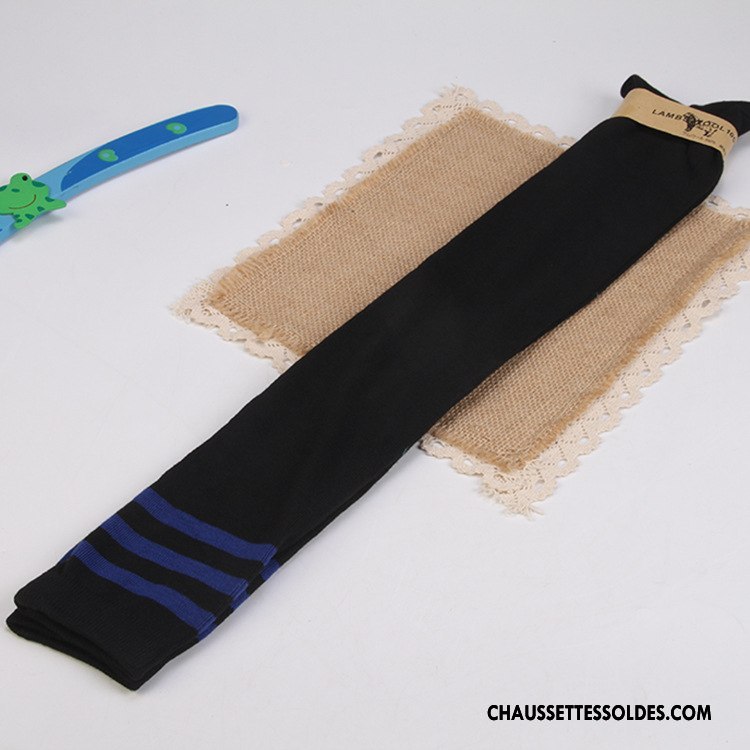 Chaussettes Longues Femme Dame Haute Rayé Mince Long Stock Vent D'université Noir