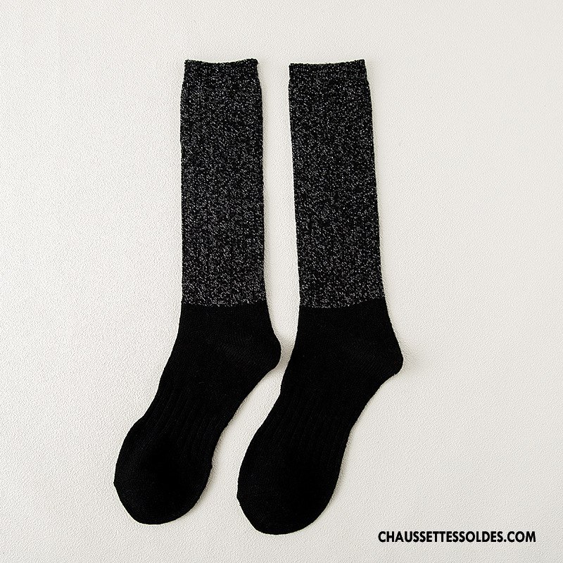 Chaussettes Longues Femme Dame Hiver L'automne Long Stock Noir Or Argent