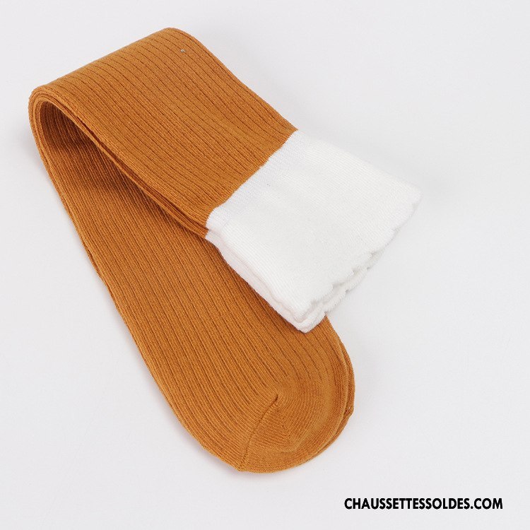 Chaussettes Longues Femme Dame Le Nouveau L'automne 100% Coton Long Stock Dentelle Rose Pure