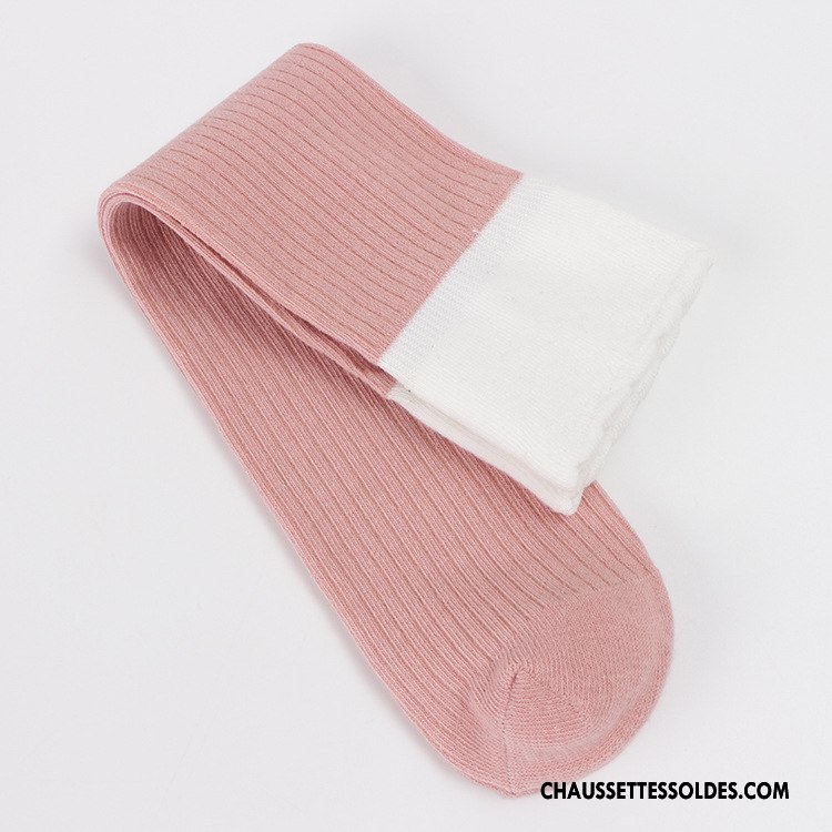 Chaussettes Longues Femme Dame Le Nouveau L'automne 100% Coton Long Stock Dentelle Rose Pure