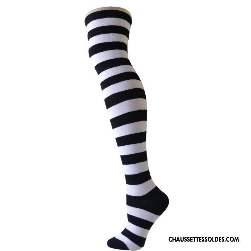 Chaussettes Longues Femme Dame Rayé Gros Long Stock Bleu Blanc