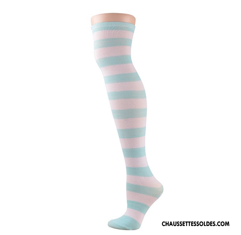 Chaussettes Longues Femme Dame Rayé Gros Long Stock Bleu Blanc