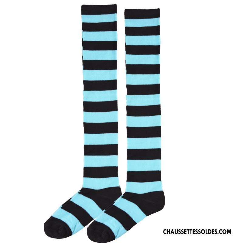 Chaussettes Longues Femme Dame Rayé Gros Long Stock Bleu Blanc