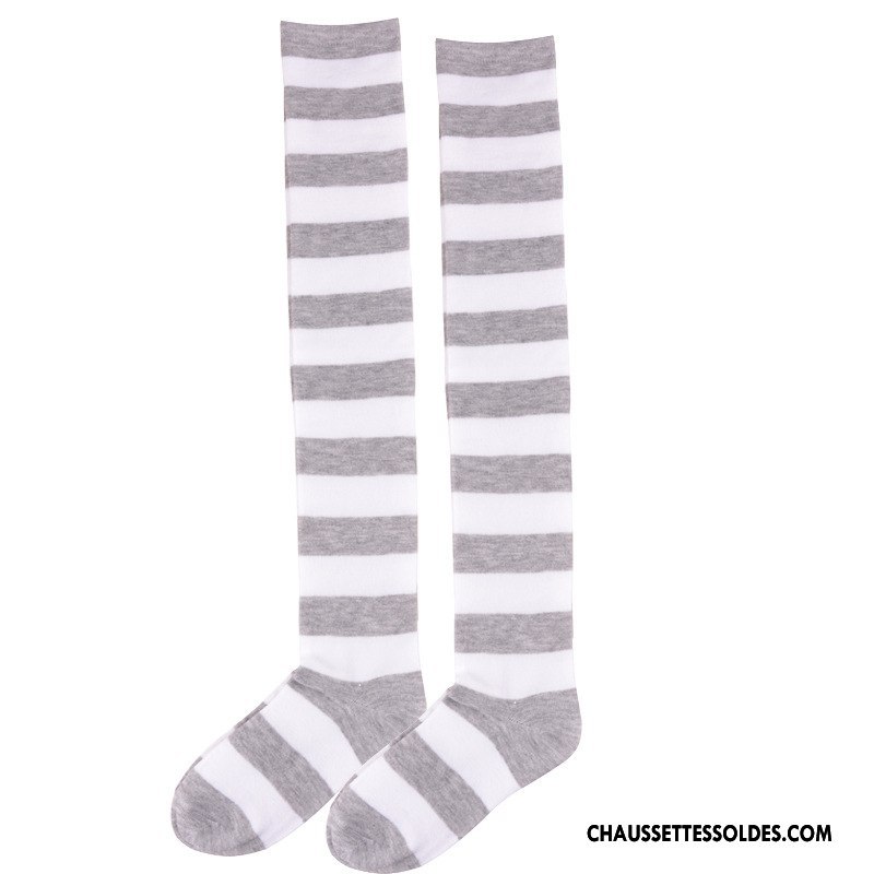 Chaussettes Longues Femme Dame Rayé Gros Long Stock Bleu Blanc