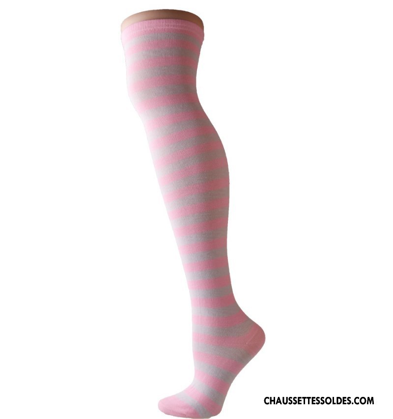 Chaussettes Longues Femme Dame Rayé Gros Long Stock Bleu Blanc