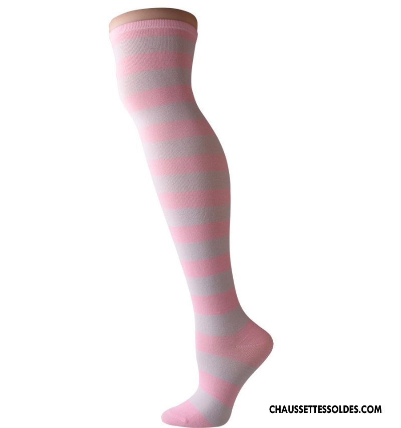 Chaussettes Longues Femme Dame Rayé Gros Long Stock Bleu Blanc