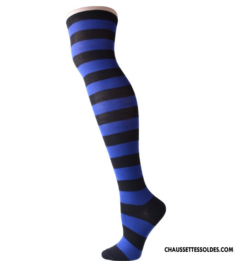 Chaussettes Longues Femme Dame Rayé Gros Long Stock Bleu Blanc