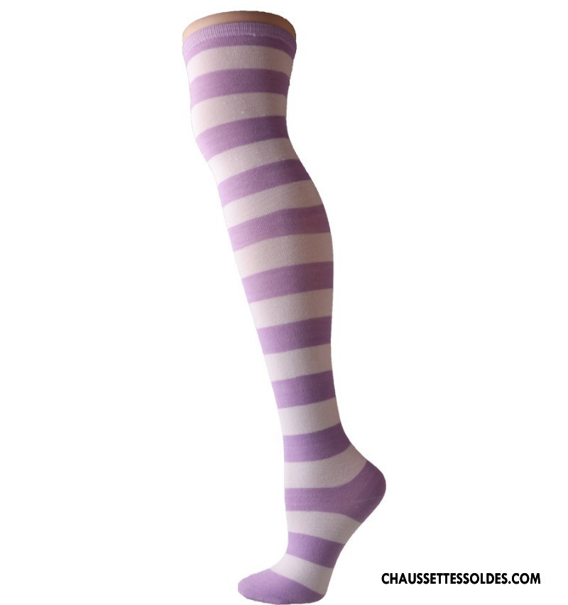 Chaussettes Longues Femme Dame Rayé Gros Long Stock Bleu Blanc