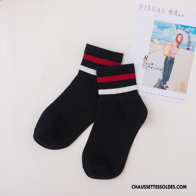 Chaussettes Longues Femme Dame Rayé Hiver L'automne Milieu Chaussettes En Coton Vert Foncé Coloré