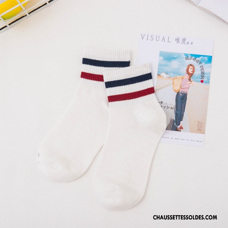 Chaussettes Longues Femme Dame Rayé Hiver L'automne Milieu Chaussettes En Coton Vert Foncé Coloré