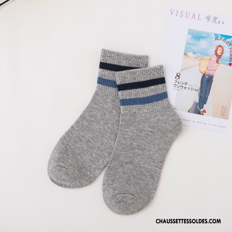 Chaussettes Longues Femme Dame Rayé Hiver L'automne Milieu Chaussettes En Coton Vert Foncé Coloré