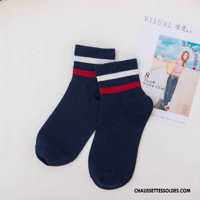 Chaussettes Longues Femme Dame Rayé Hiver L'automne Milieu Chaussettes En Coton Vert Foncé Coloré