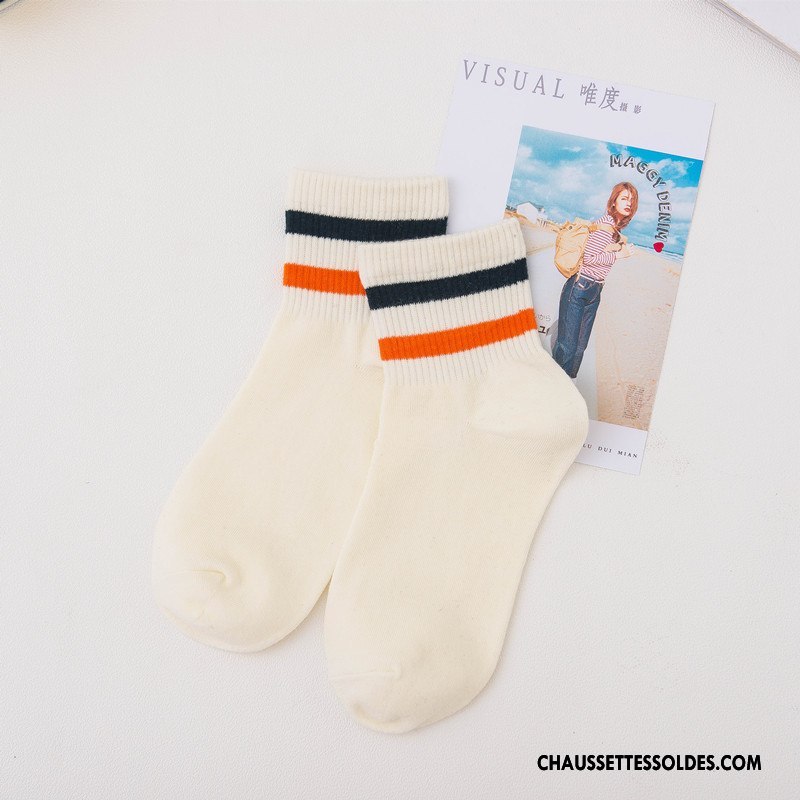Chaussettes Longues Femme Dame Rayé Hiver L'automne Milieu Chaussettes En Coton Vert Foncé Coloré