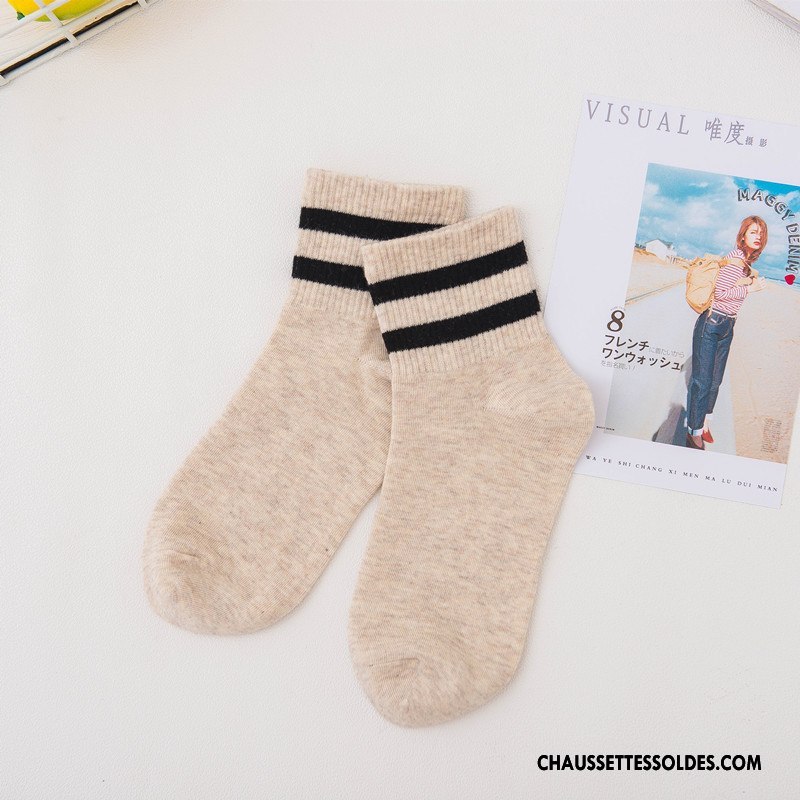 Chaussettes Longues Femme Dame Rayé Hiver L'automne Milieu Chaussettes En Coton Vert Foncé Coloré