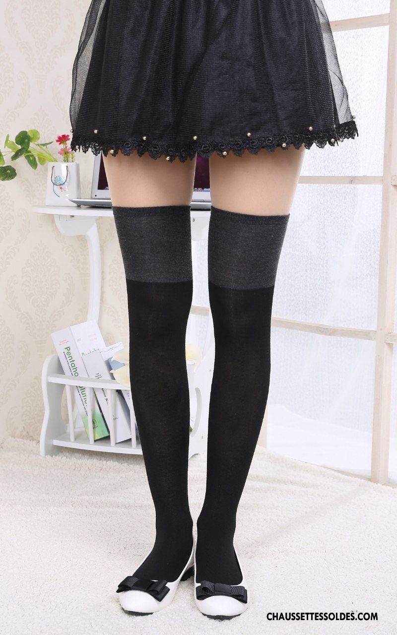 Chaussettes Longues Femme Dame Élève Haute Chaussettes En Coton Long Stock Noir Pur Noir