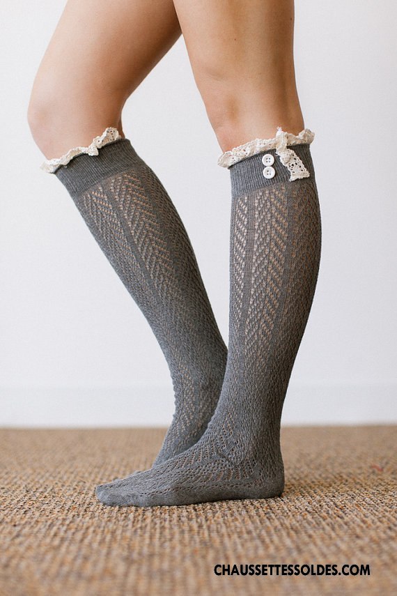 Chaussettes Longues Femme Dentelle Beauté Creux Guipure Dame Mode Blanc