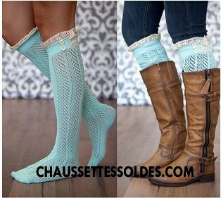 Chaussettes Longues Femme Dentelle Beauté Creux Guipure Dame Mode Blanc