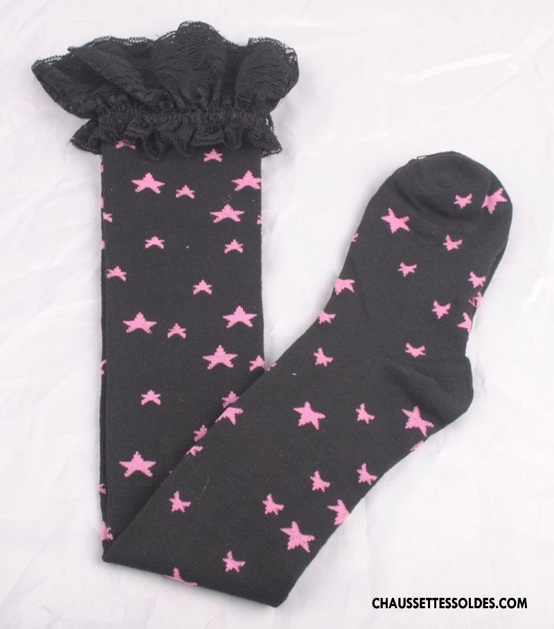 Chaussettes Longues Femme Dentelle Gros Long Stock Dame Charmant Noir