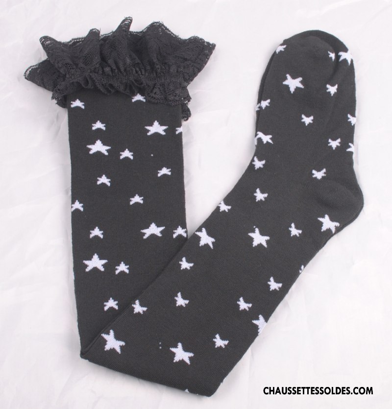 Chaussettes Longues Femme Dentelle Gros Long Stock Dame Charmant Noir
