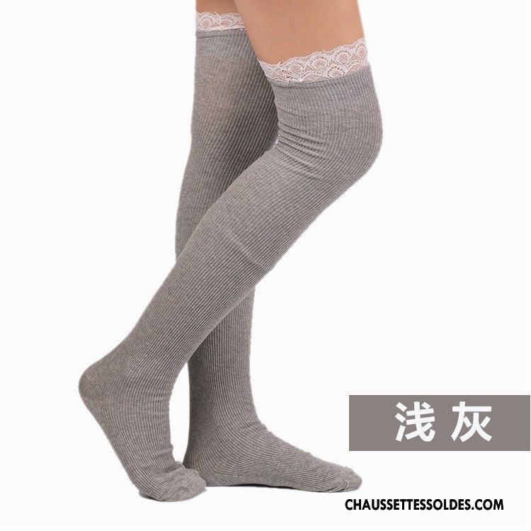 Chaussettes Longues Femme Dentelle Élève Haute Kaki Mince Le Nouveau Noir